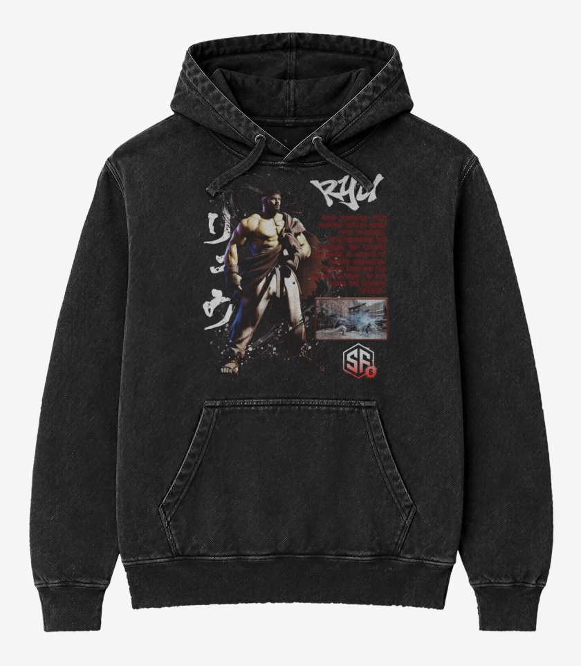 Poleron Canguro Acid Wash Negro de SF6 Ryu