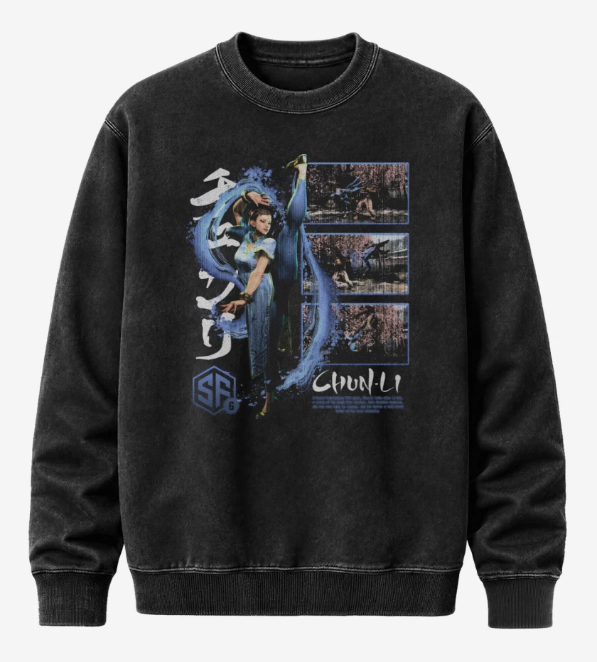 Poleron Polo Acid Wash Negro de SF6 Chun Li