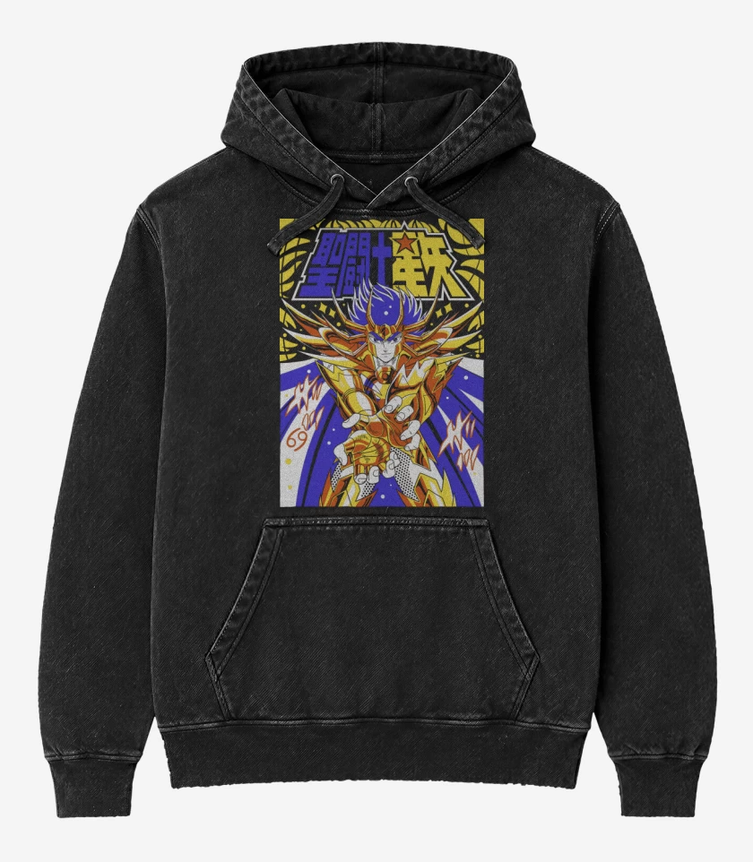 Poleron Canguro Acid Wash Negro de Máscara de Muerte de Cáncer N