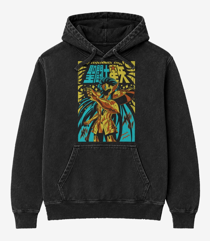 Poleron Canguro Acid Wash Negro de Camus de Acuario