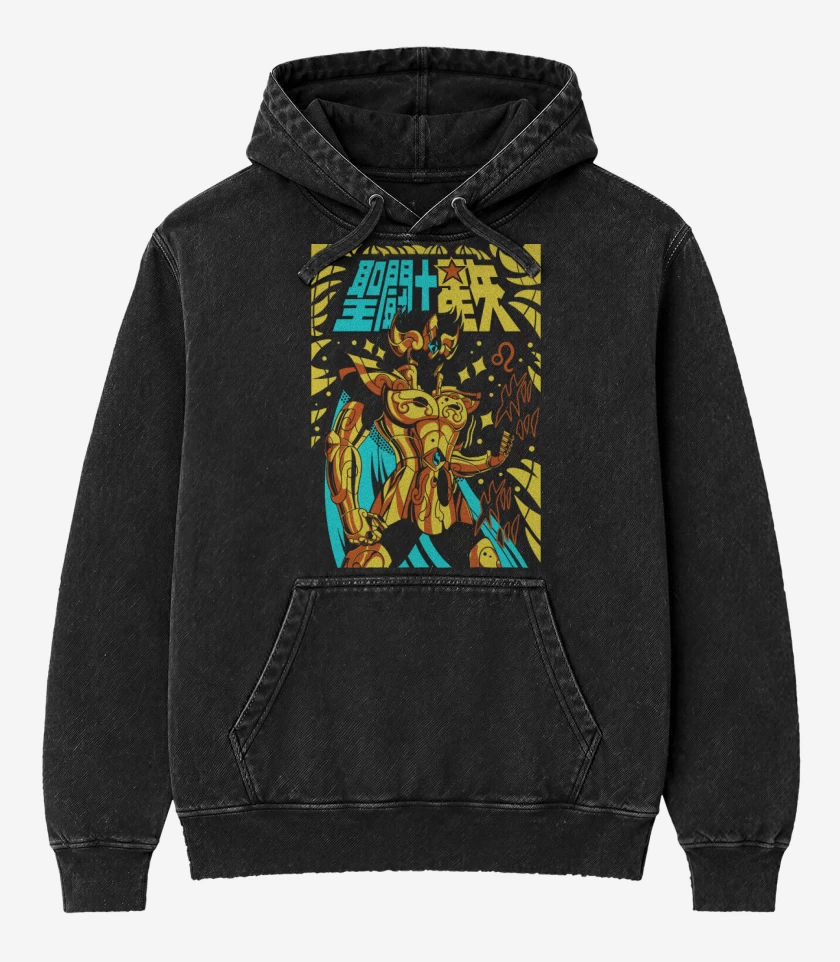 Poleron Canguro Acid Wash Negro de Aioria de Leo B