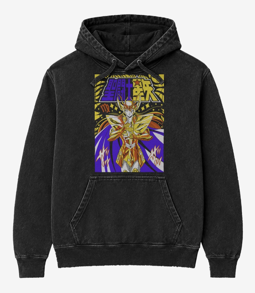 Poleron Canguro Acid Wash Negro de Shaka de Virgo N