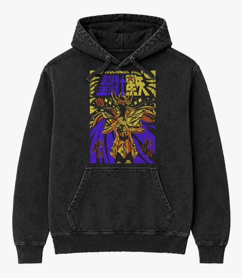 Poleron Canguro Acid Wash Negro de Shaka de Virgo B