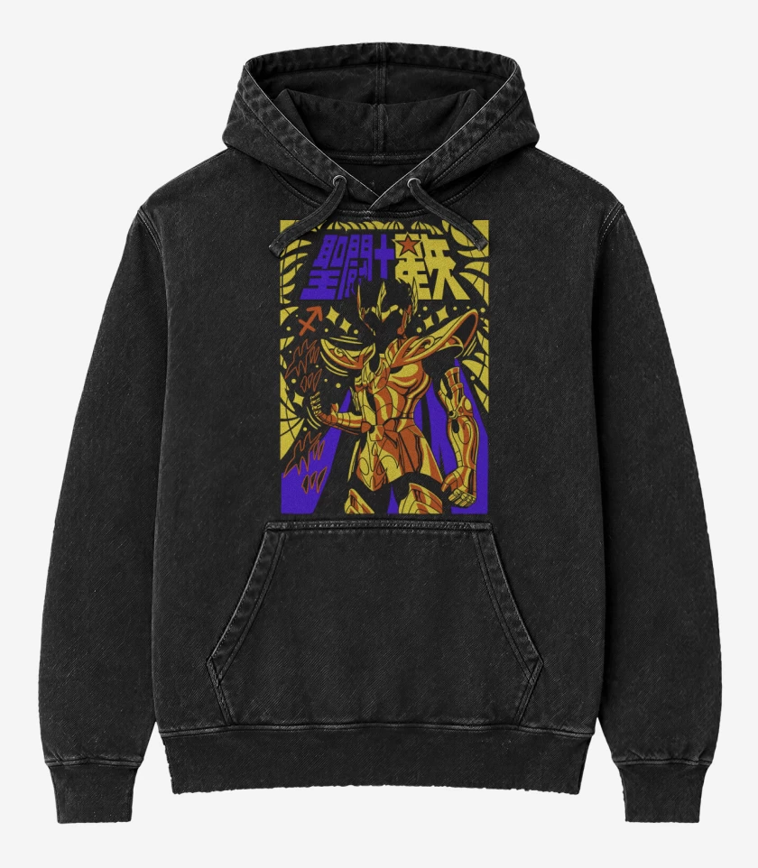 Poleron Canguro Acid Wash Negro de Aioros de Sagitario B