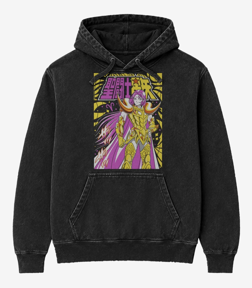 Poleron Canguro Acid Wash Negro de Mu de Aries N