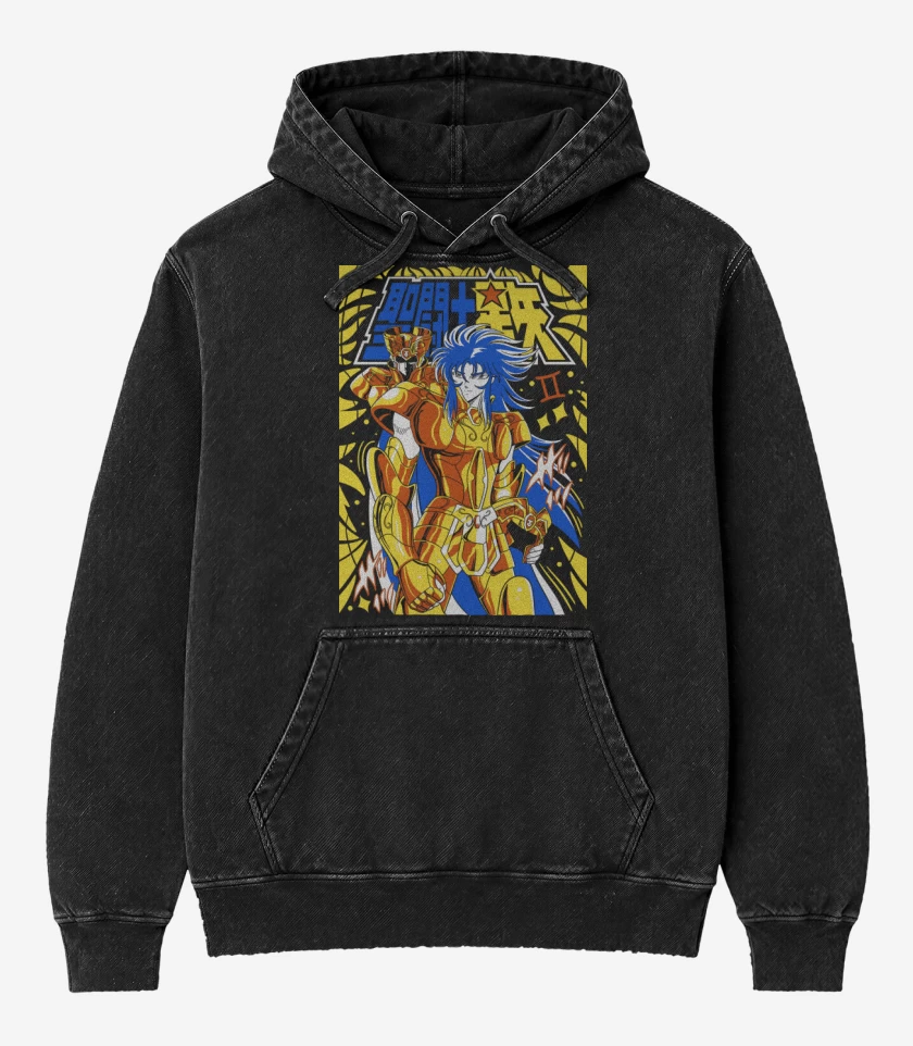 Poleron Canguro Acid Wash Negro de Saga de Géminis N