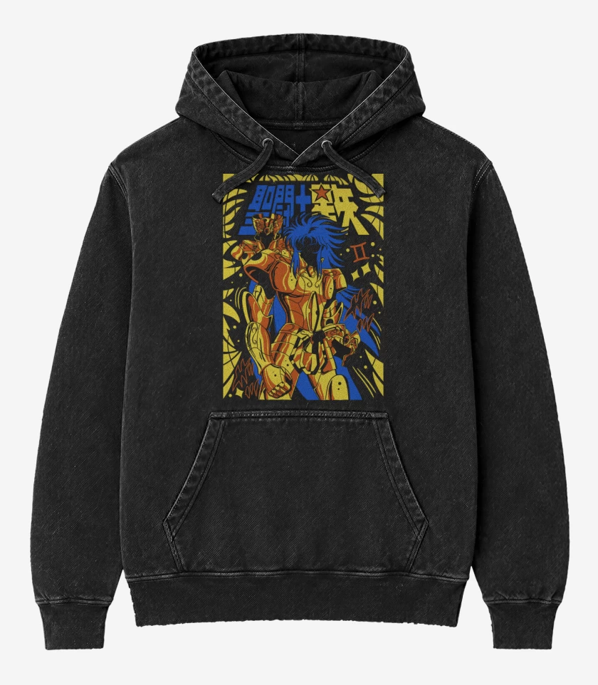 Poleron Canguro Acid Wash Negro de Saga de Géminis B