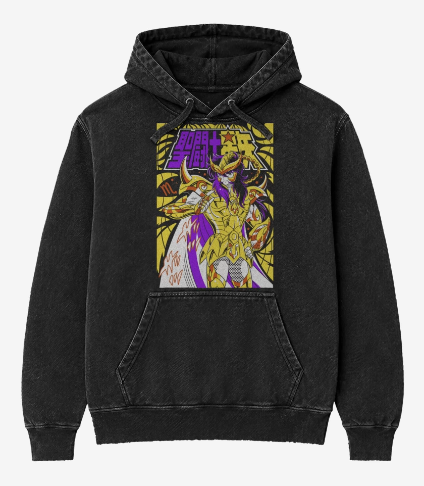 Poleron Canguro Acid Wash Negro de Milo de Escorpio N