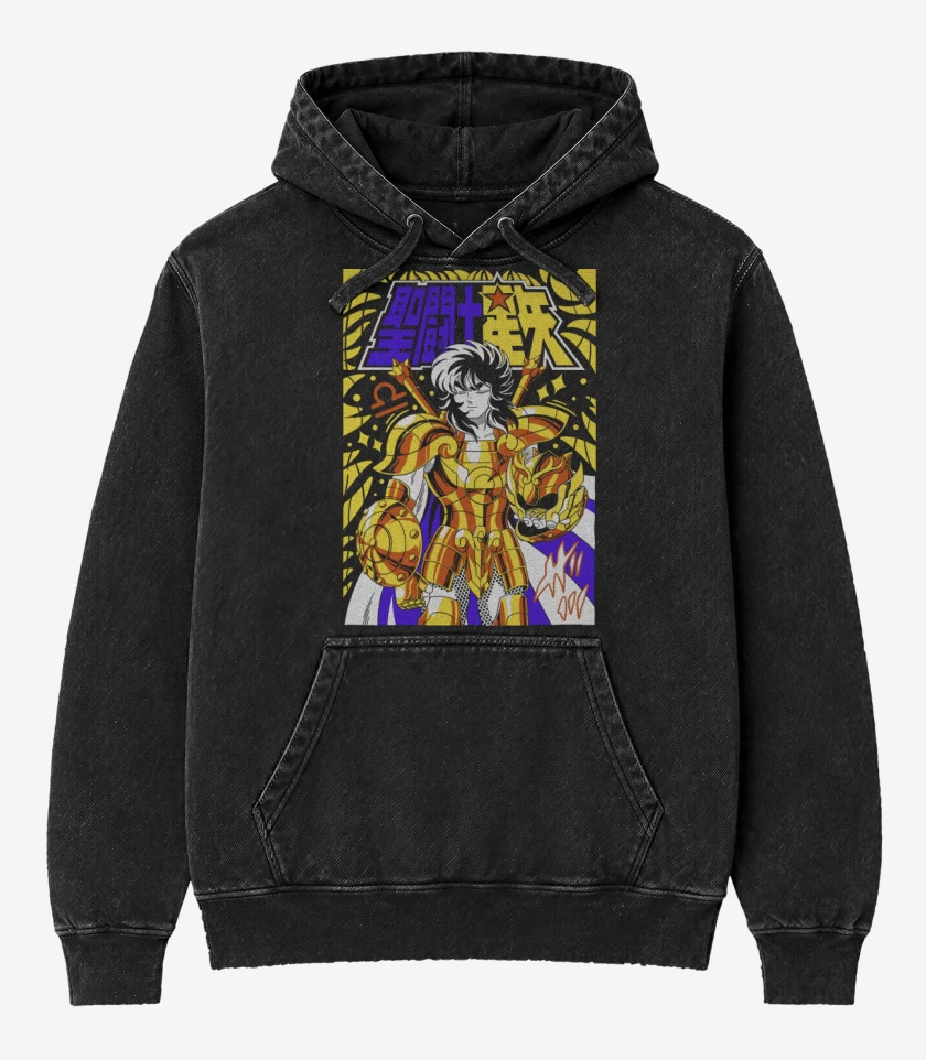 Poleron Canguro Acid Wash Negro de Dohko de Libra N