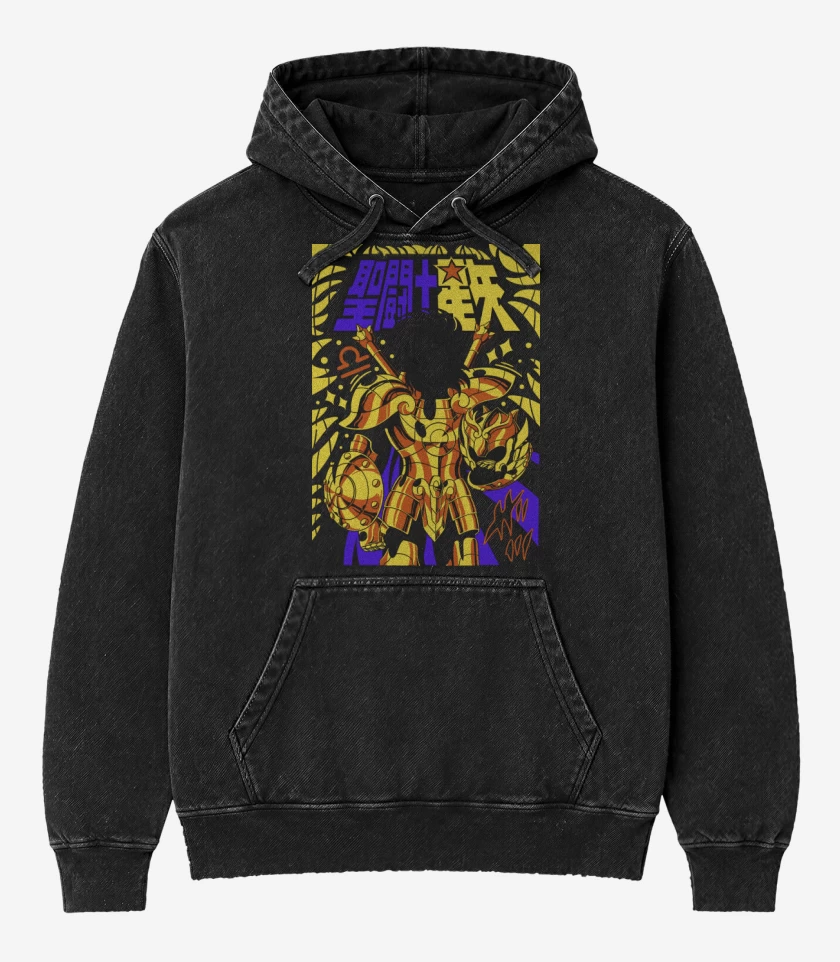Poleron Canguro Acid Wash Negro de Dohko de Libra B