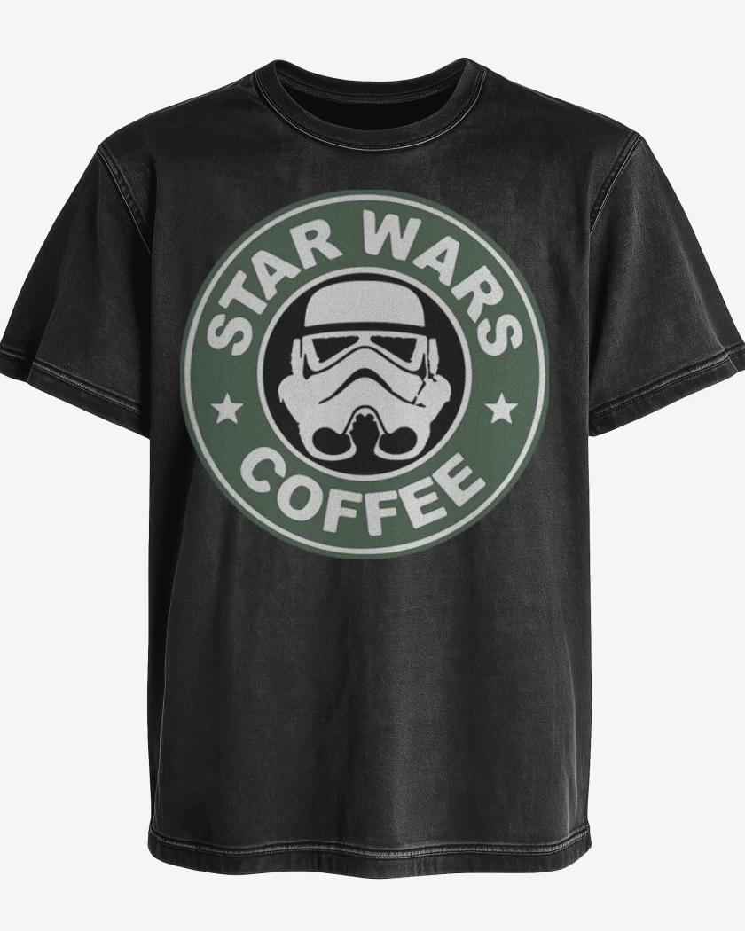 Polera desgastada Negro de Star wars coffee
