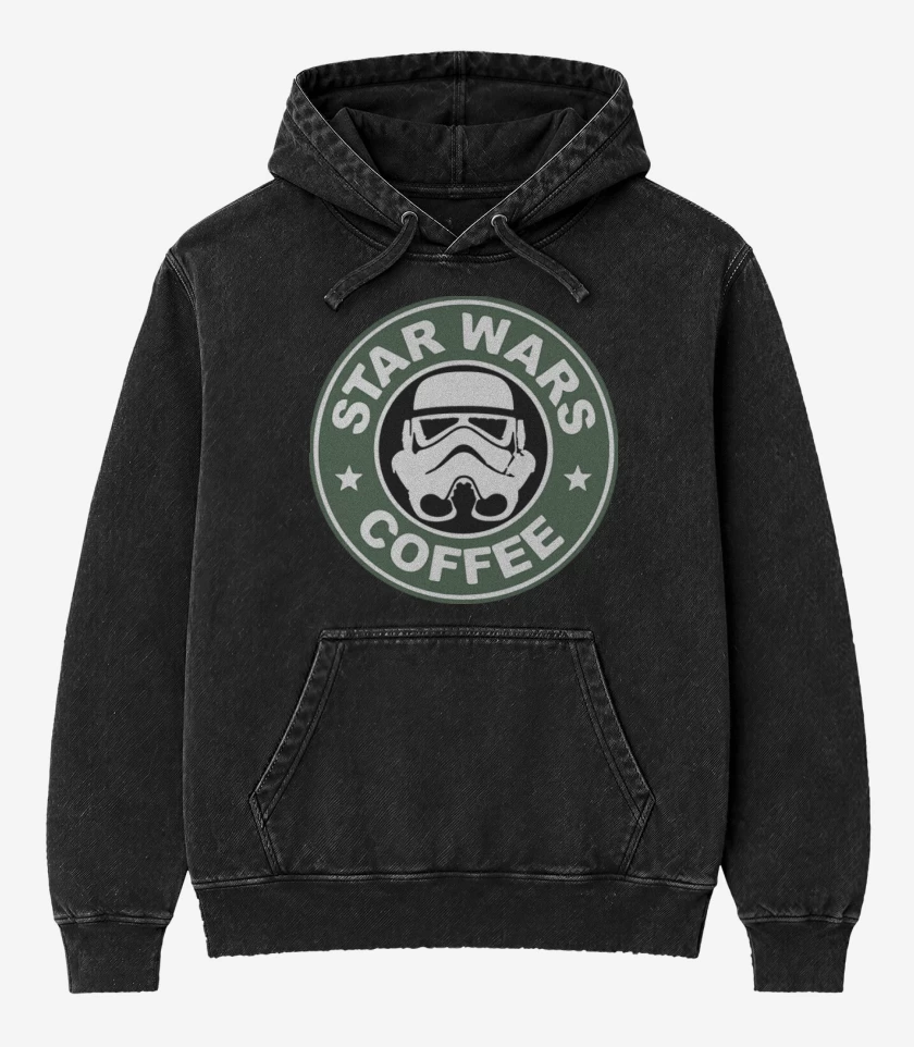 Poleron Canguro Acid Wash Negro de Star wars coffee