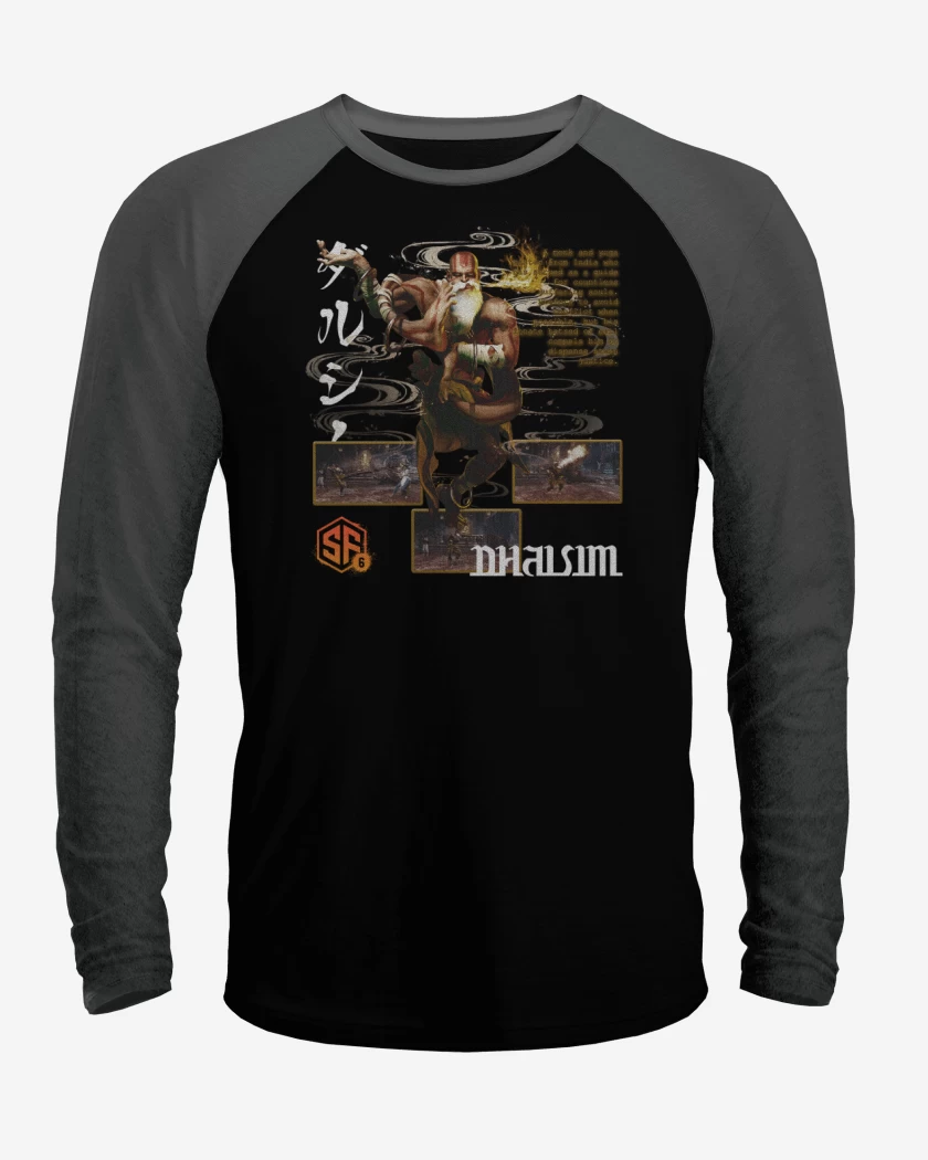 Polera Raglan Negro / Negro Heather de SF6 Dhalsim
