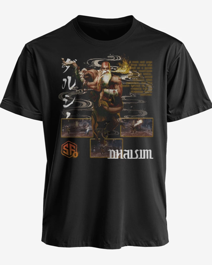 Polera premium Negro de SF6 Dhalsim