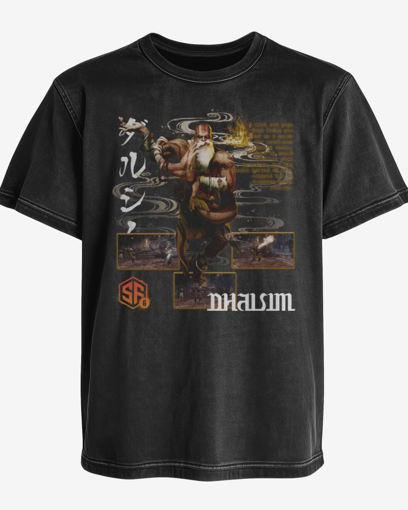 Polera desgastada Negro de SF6 Dhalsim