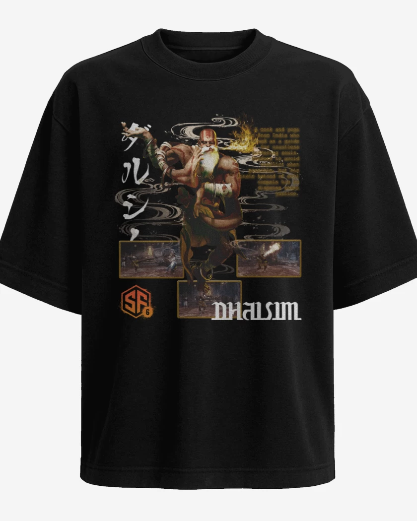 Polera Oversize Negro de SF6 Dhalsim