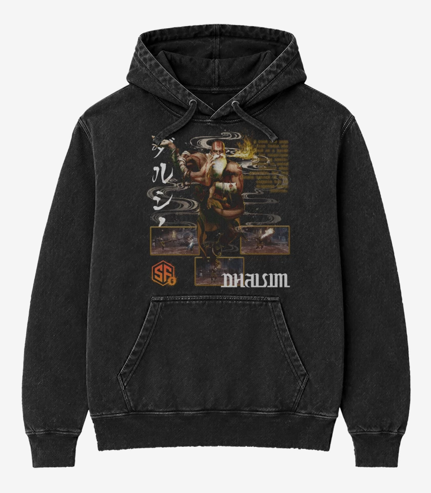 Poleron Canguro Acid Wash Negro de SF6 Dhalsim