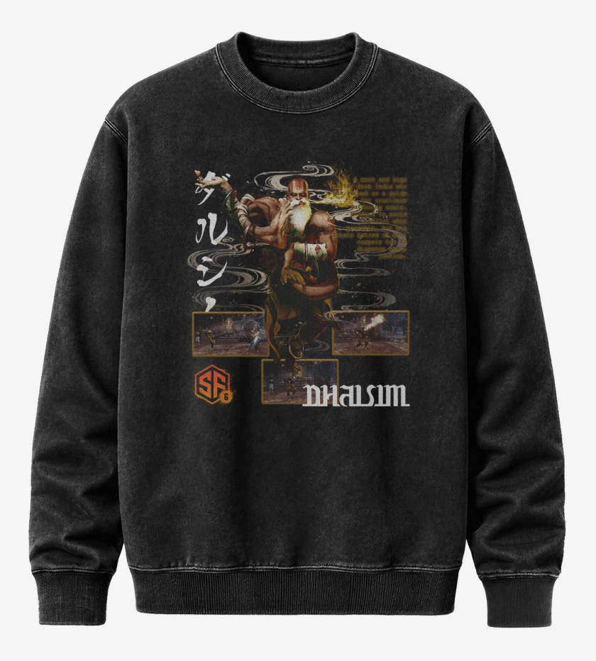 Poleron Polo Acid Wash Negro de SF6 Dhalsim
