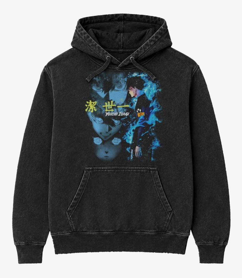 Poleron Canguro Acid Wash Negro de isagi yoichi