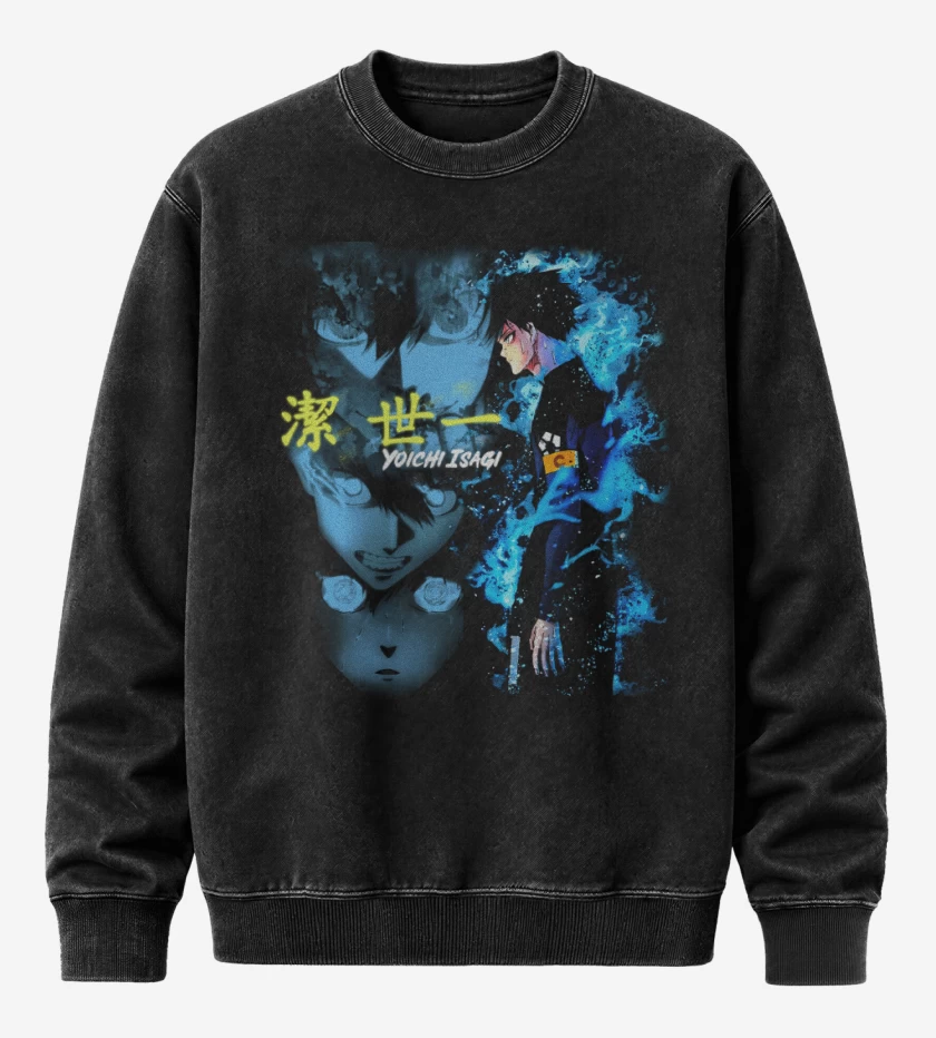 Poleron Polo Acid Wash Negro de isagi yoichi