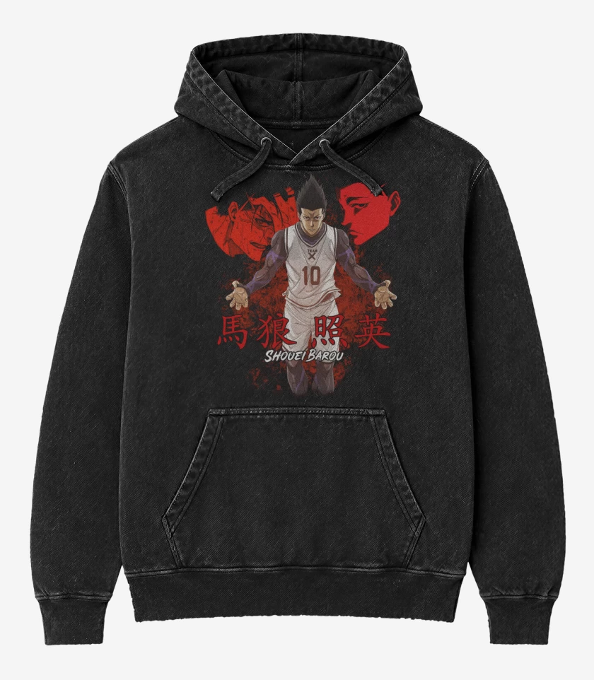 Poleron Canguro Acid Wash Negro de Shouei Barou