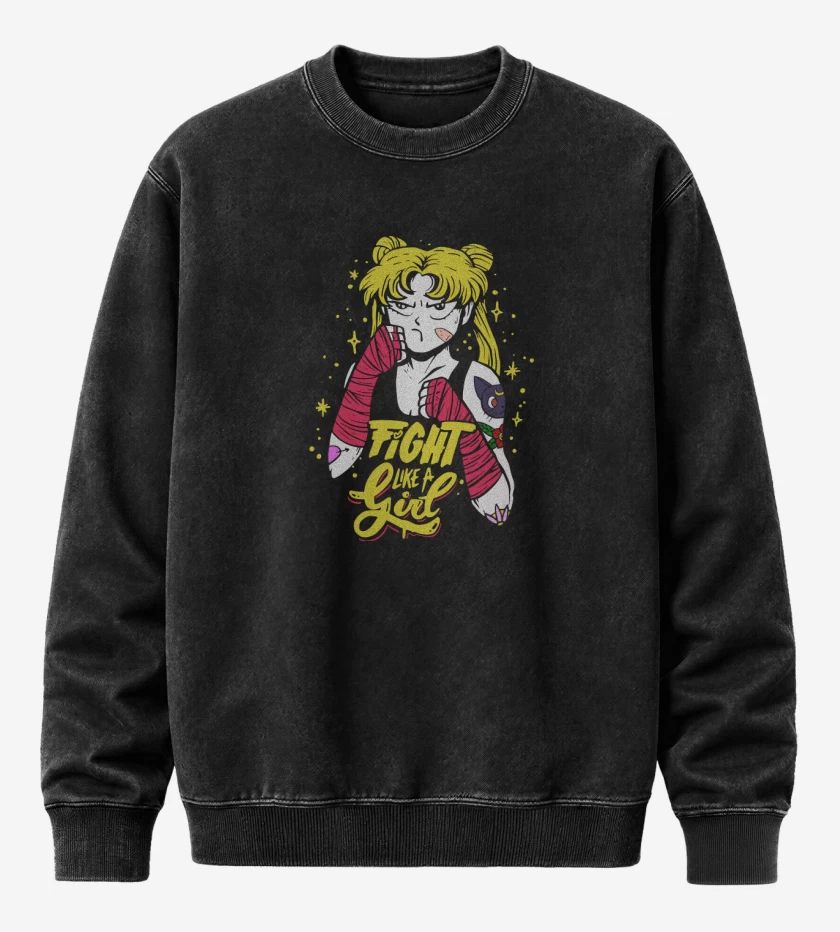 Poleron Polo Acid Wash Negro de Serena Fight Like a Girl