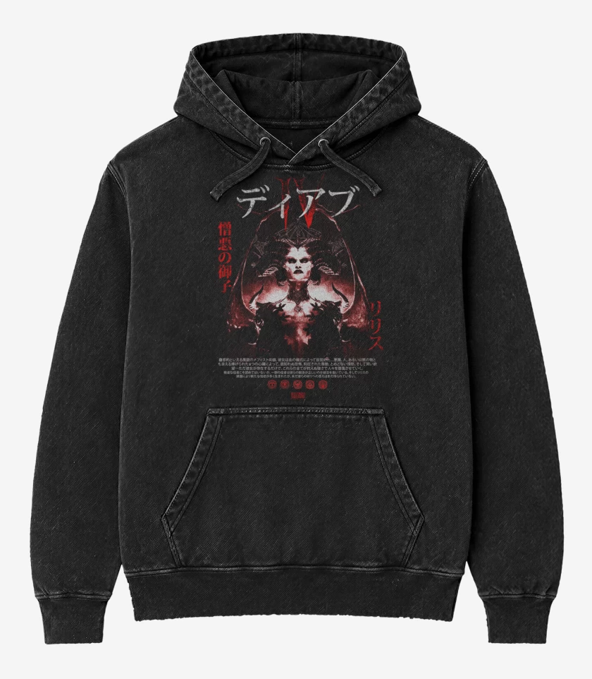 Poleron Canguro Acid Wash Negro de DIV Lilith