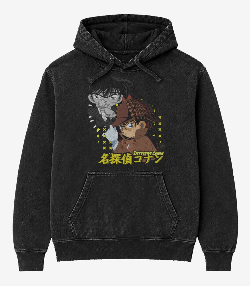Poleron Canguro Acid Wash Negro de Detective Conan