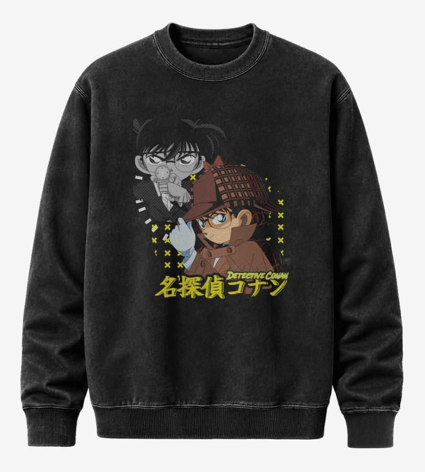 Poleron Polo Acid Wash Negro de Detective Conan
