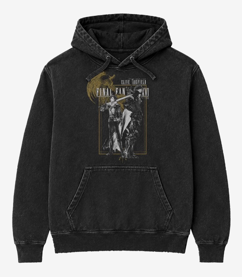 Poleron Canguro Acid Wash Negro de FFXVI Clive Rosfile