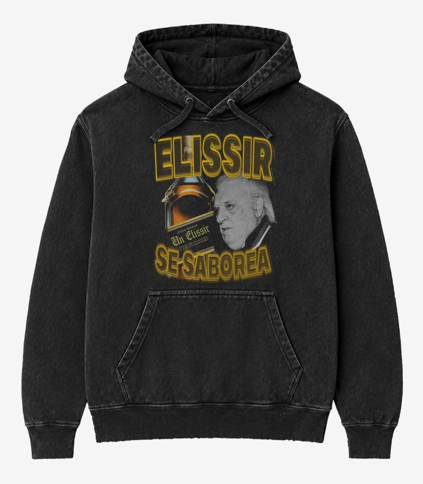 Poleron Canguro Acid Wash Negro de Elissir
