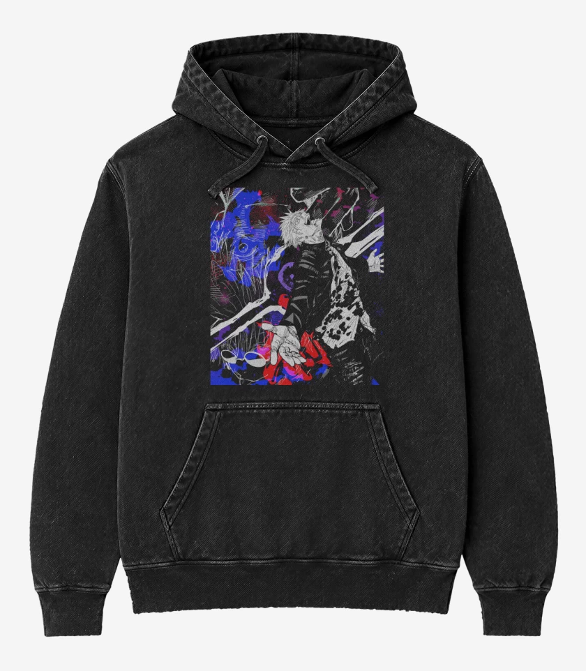 Poleron Canguro Acid Wash Negro de Gojo Satoru