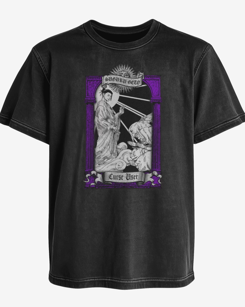 Polera desgastada Negro de Santo Patrono de las Maldiciones