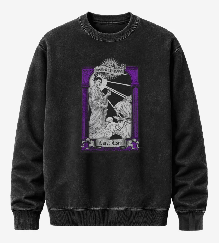 Poleron Polo Acid Wash Negro de Santo Patrono de las Maldiciones