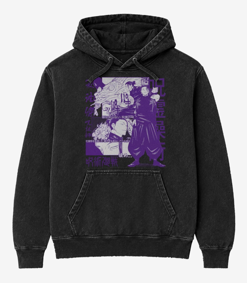 Poleron Canguro Acid Wash Negro de Jujutsu Kaisen Suguru Geto