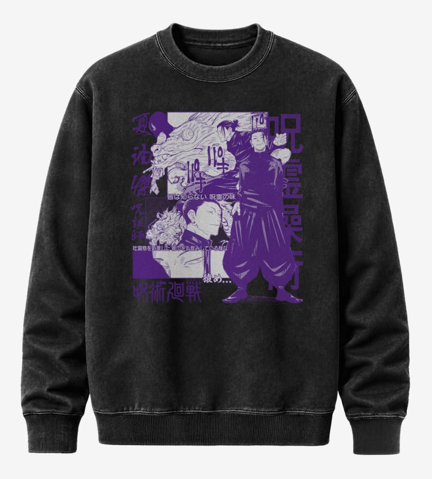 Poleron Polo Acid Wash Negro de Jujutsu Kaisen Suguru Geto