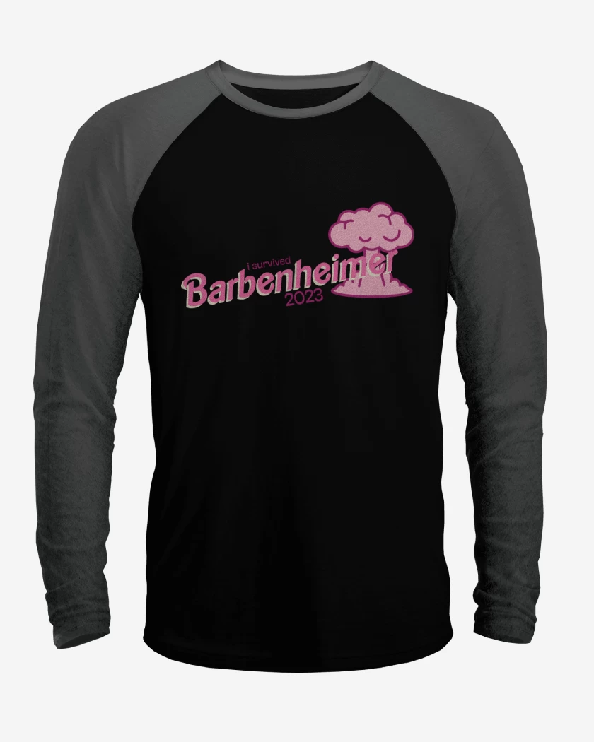Polera Raglan Negro / Negro Heather de I Survived Barbenheimer 2023