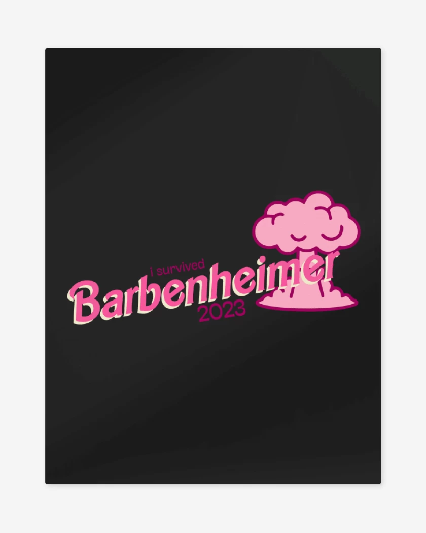 Print metalico Negro de I Survived Barbenheimer 2023