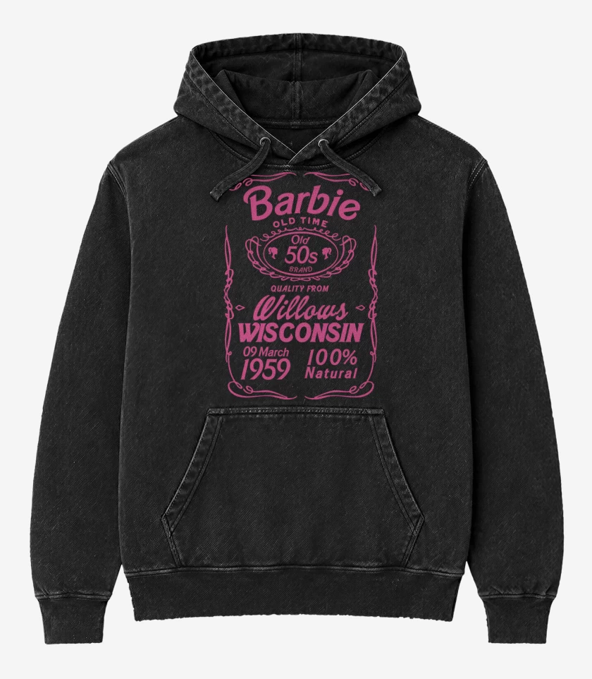 Poleron Canguro Acid Wash Negro de Barbie old time