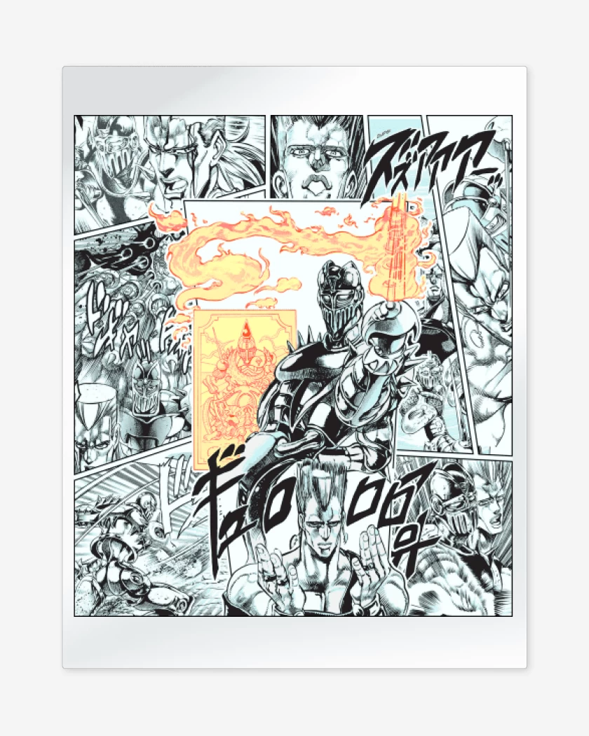 Print metalico Blanco de Polnareff & Silver Chariot