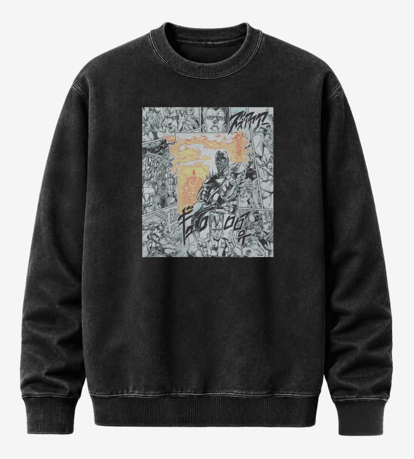 Poleron Polo Acid Wash Negro de Polnareff & Silver Chariot