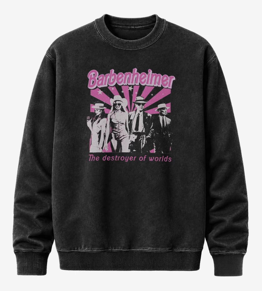 Poleron Polo Acid Wash Negro de Barbenheimer The Destroyer of Worlds