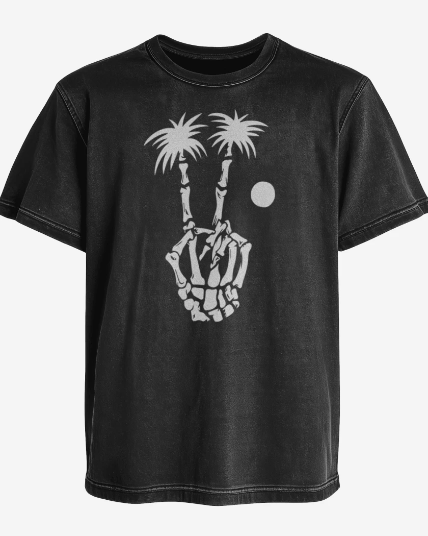 Polera desgastada Negro de Skull hand