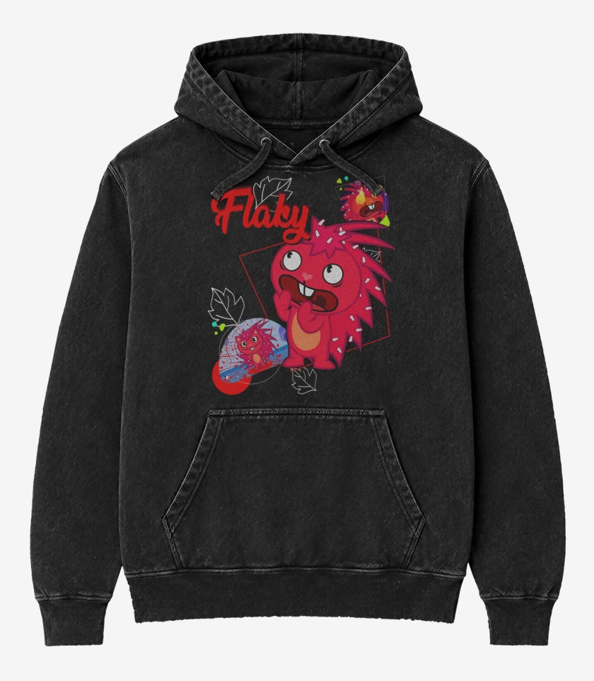 Poleron Canguro Acid Wash Negro de Flaky