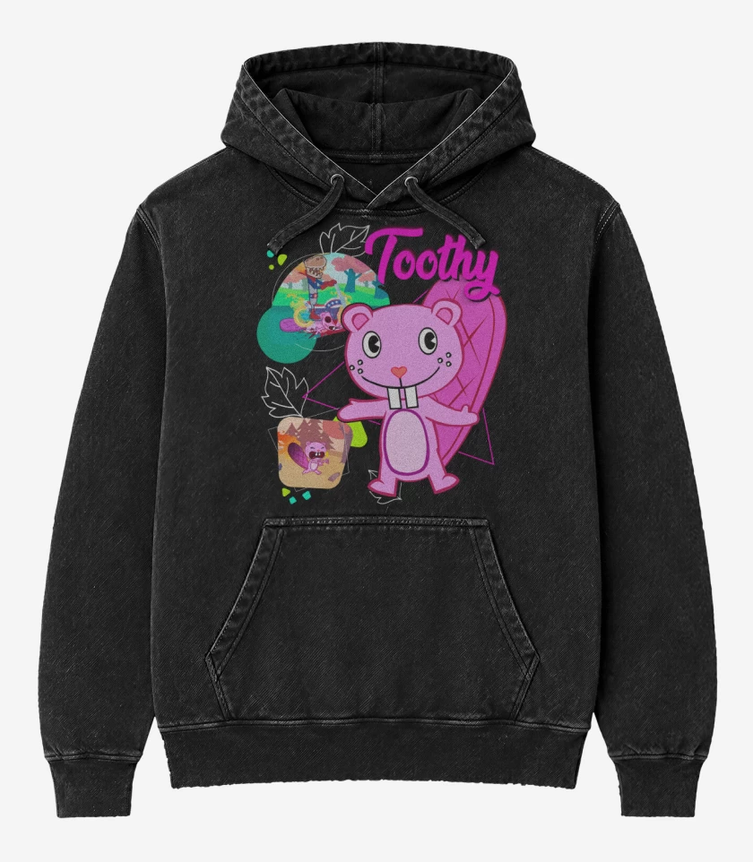 Poleron Canguro Acid Wash Negro de Toothy