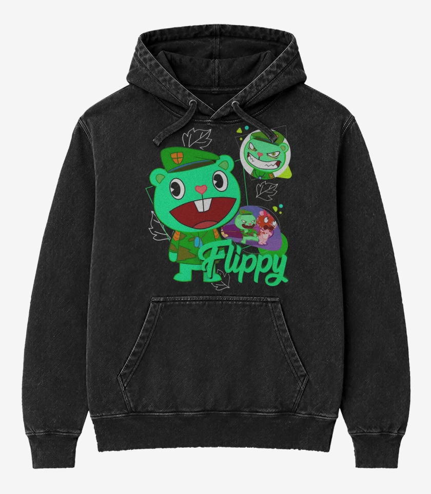 Poleron Canguro Acid Wash Negro de Flippy
