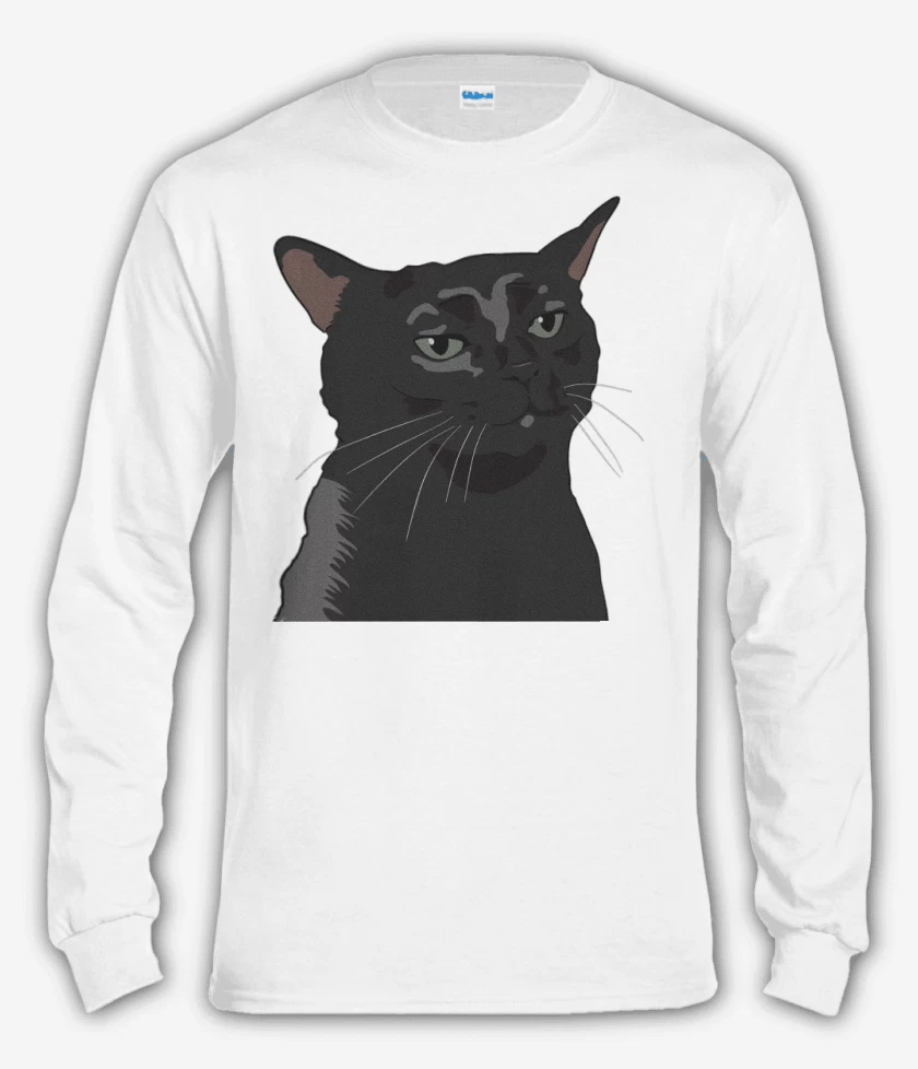 Polera manga larga Blanco de Gatito Negro MEME