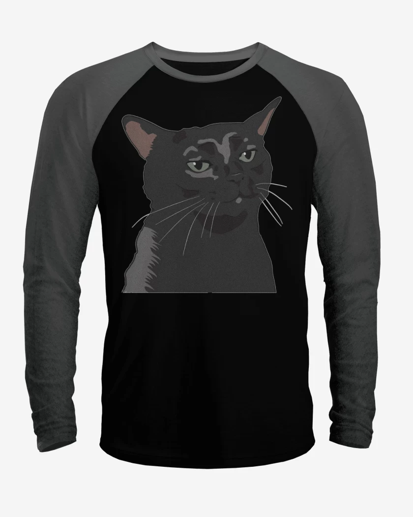 Polera Raglan Gatito Negro MEME