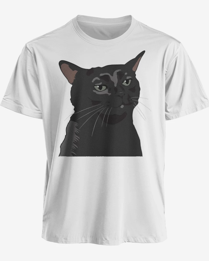 Polera premium Blanco de Gatito Negro MEME