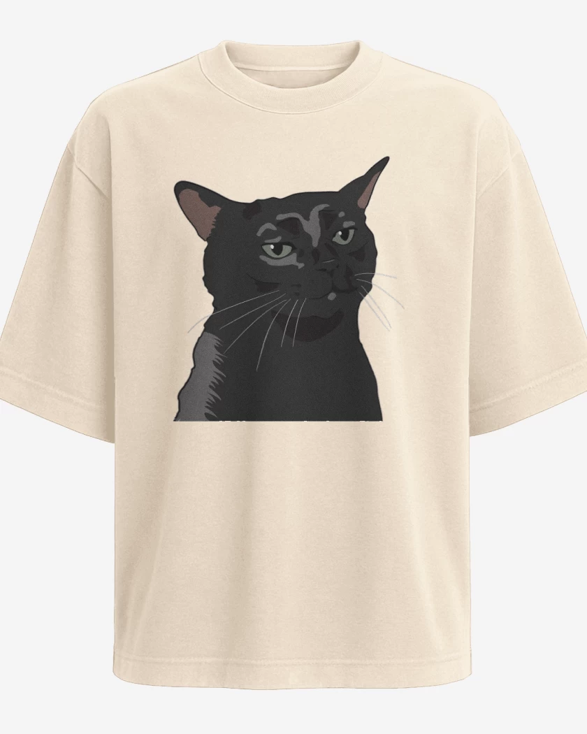 Polera Oversize Gatito Negro MEME